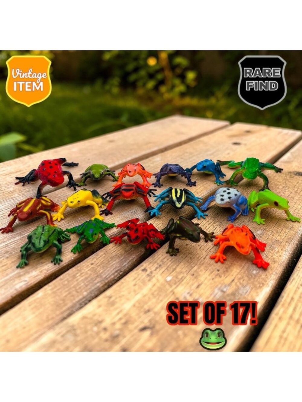 Lot of 17 Rare Vintage Miniature Frog Amphibian Lifelike Plastic Toys.